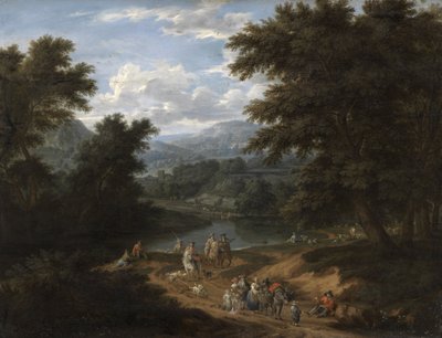 Een Landschap met Reizigers op een Pad door Mathys Schoevaerdts